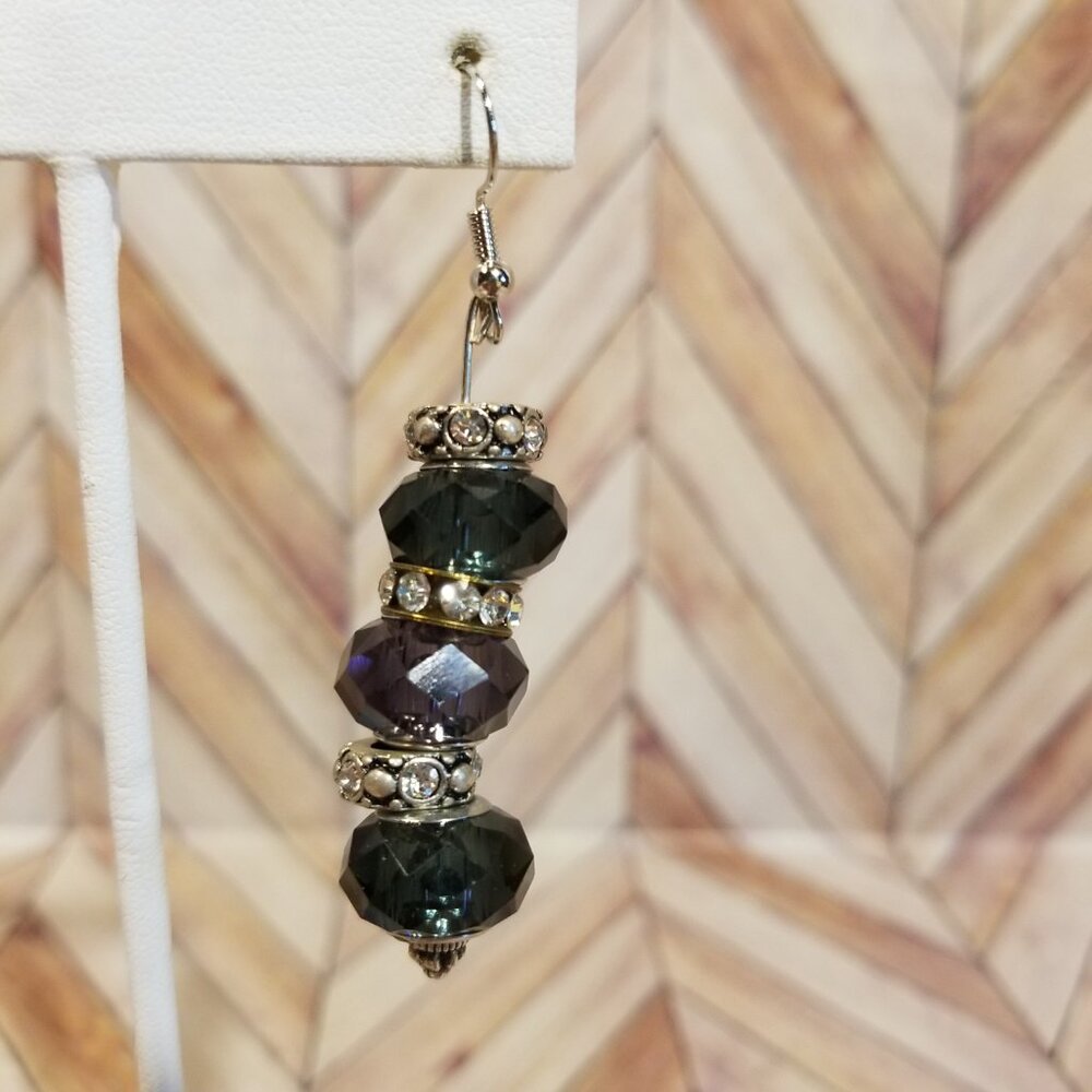 Gray, Purple, and Silver Beaded Dangling Earrings - Picture 2 of 3